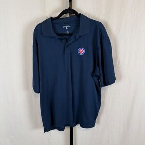 Antigua Chicago Cubs Polo Shirt Mens XL Navy Blue Short Sleeve MLB Pique Logo